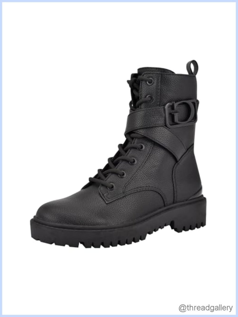 Faux Leather Combat Boots Chunky Lug Sole Ankle Booties Side Zip